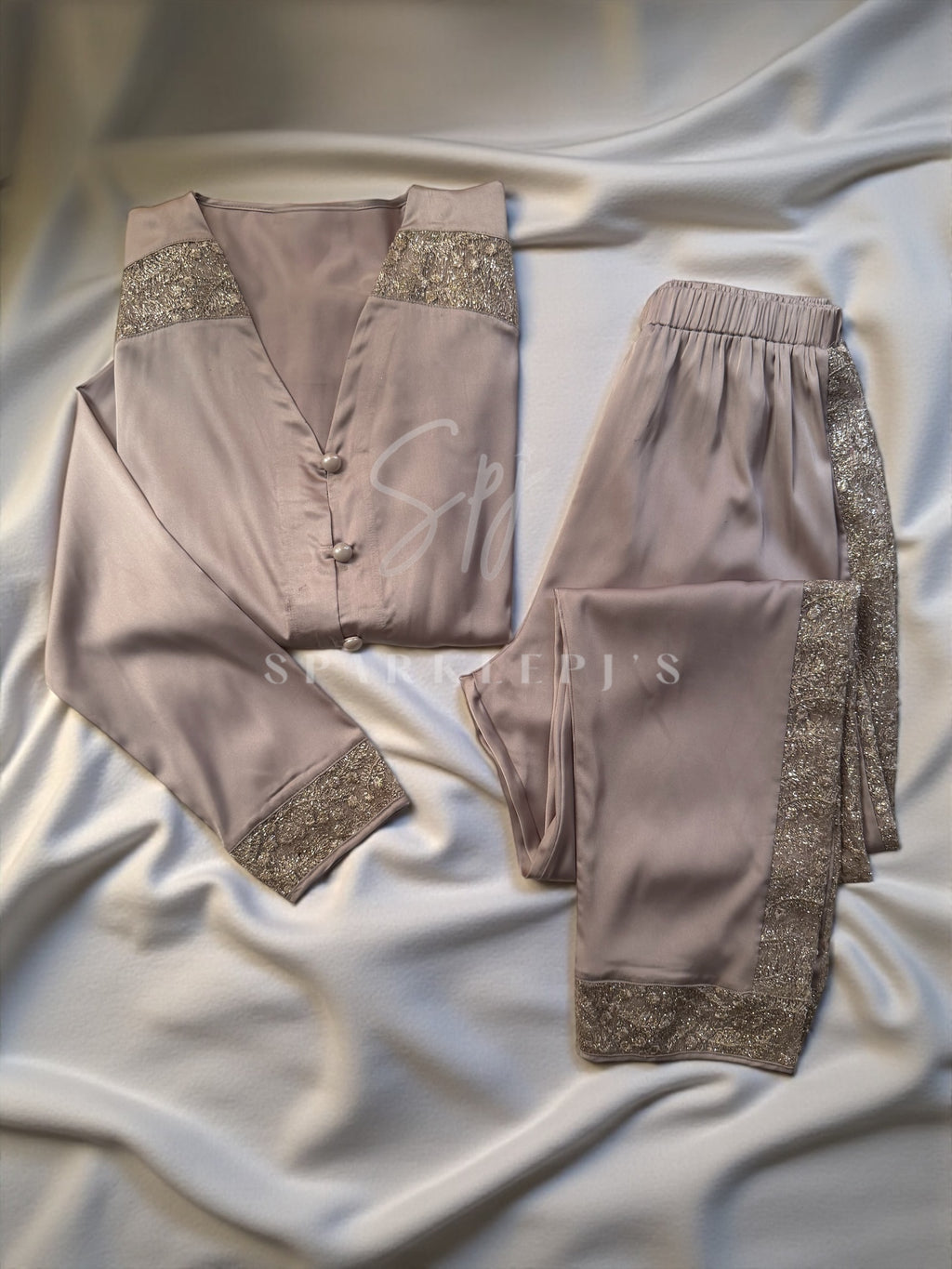 Elegant Satin Lace Pajama Set