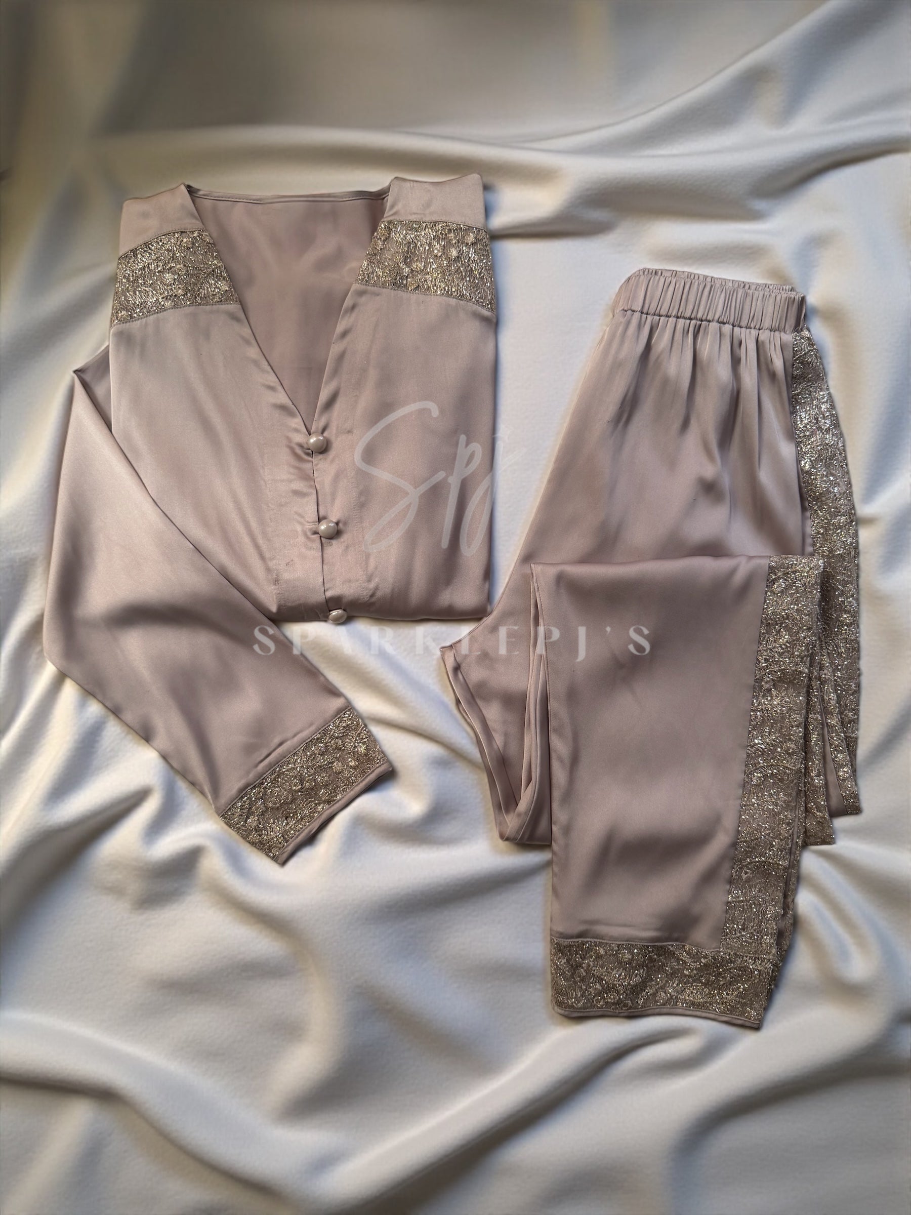Elegant Satin Lace Pajama Set