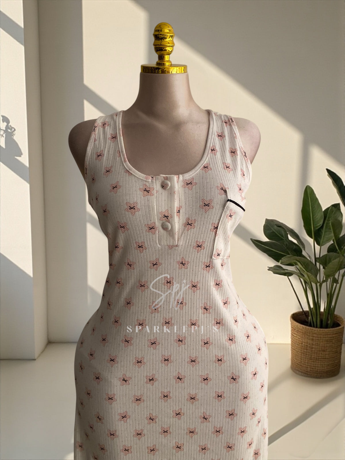 Sweet Bow Ribbed Nightshirt