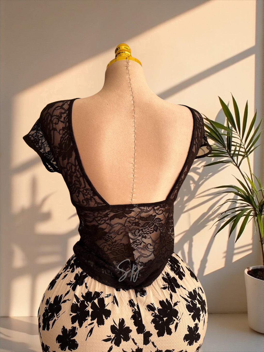 Black Lace Bloom Pajama Set