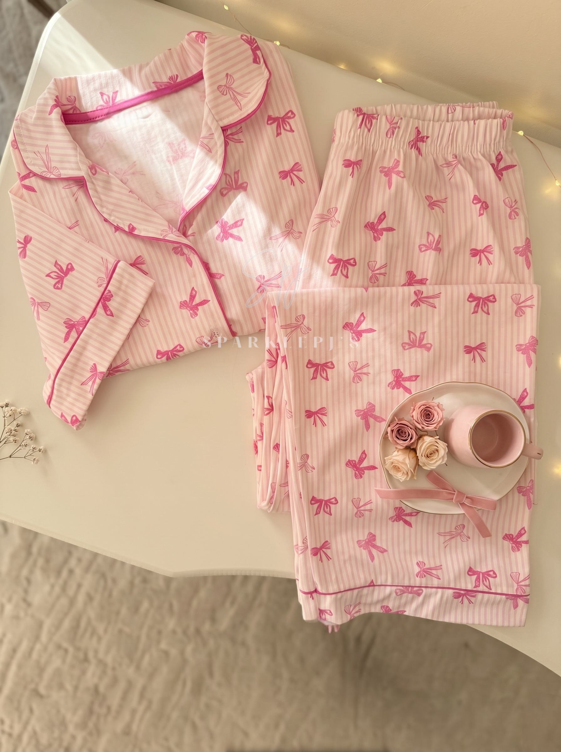Sweet Bow Button-Up Set