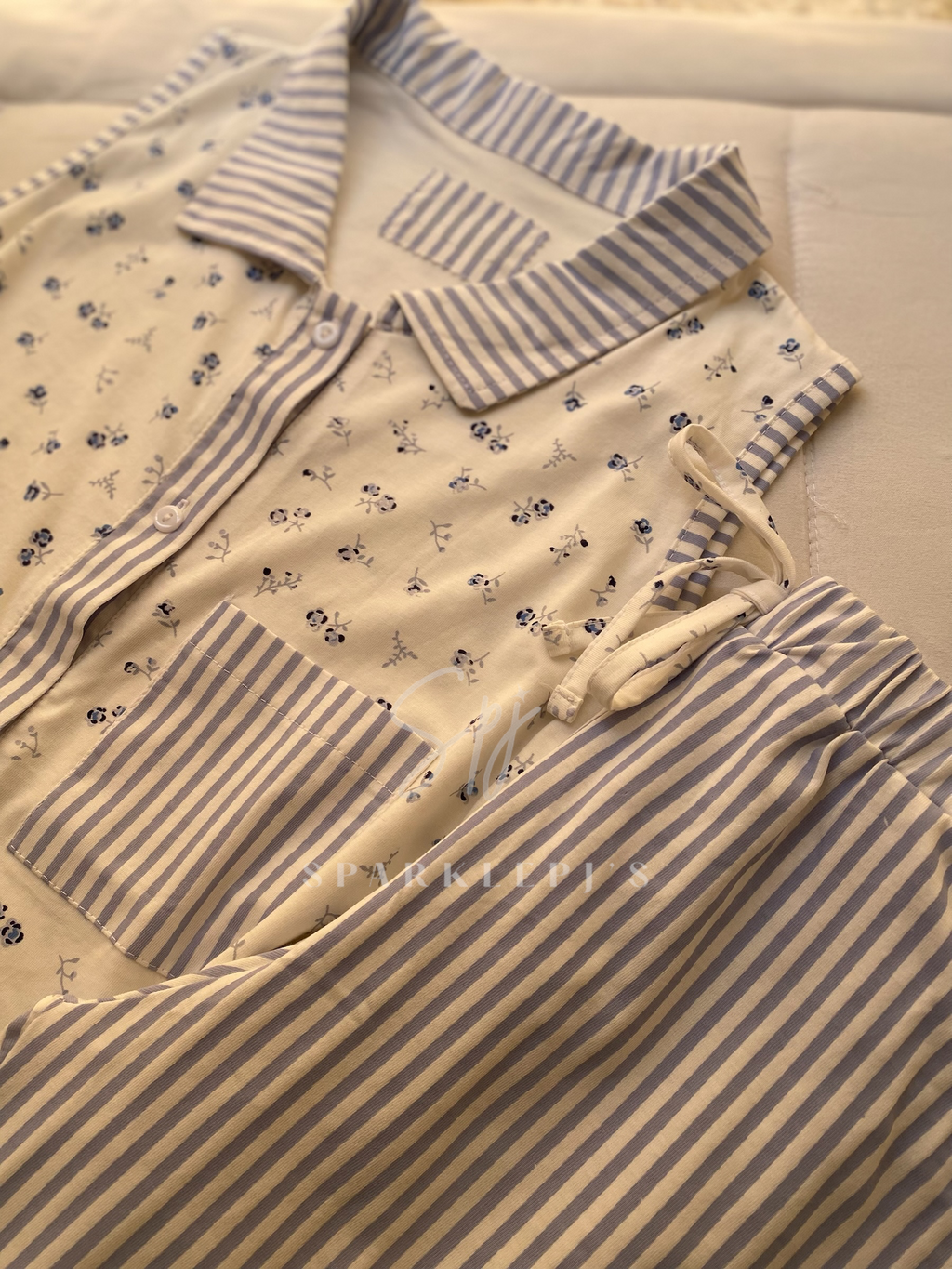 Floral Stripe Pantacourt Pajama Set