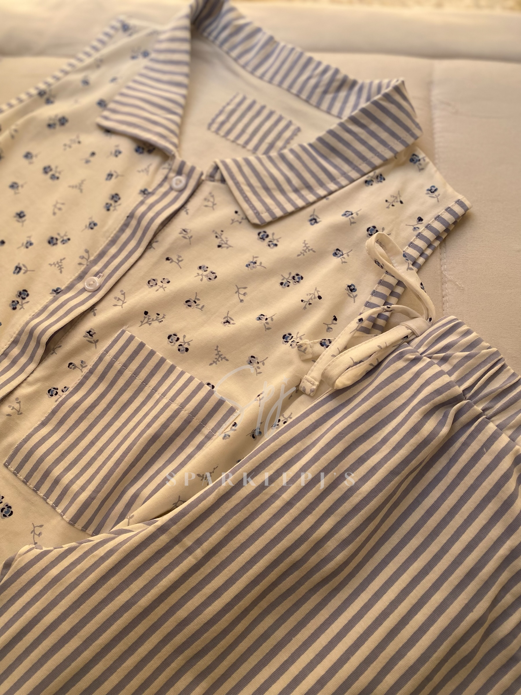 Floral Stripe Pantacourt Pajama Set
