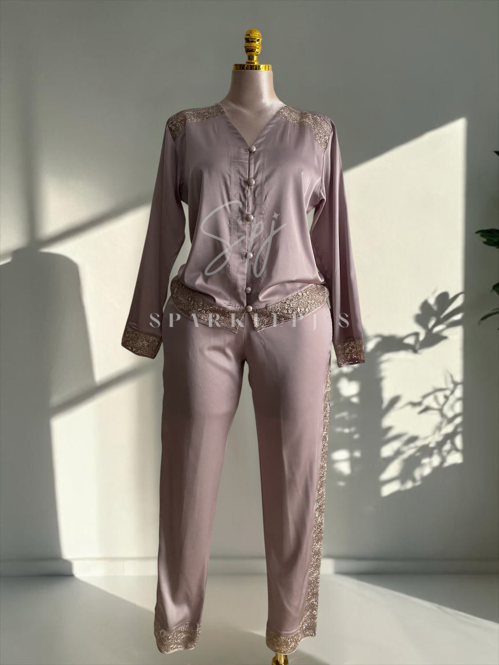 Elegant Satin Lace Pajama Set