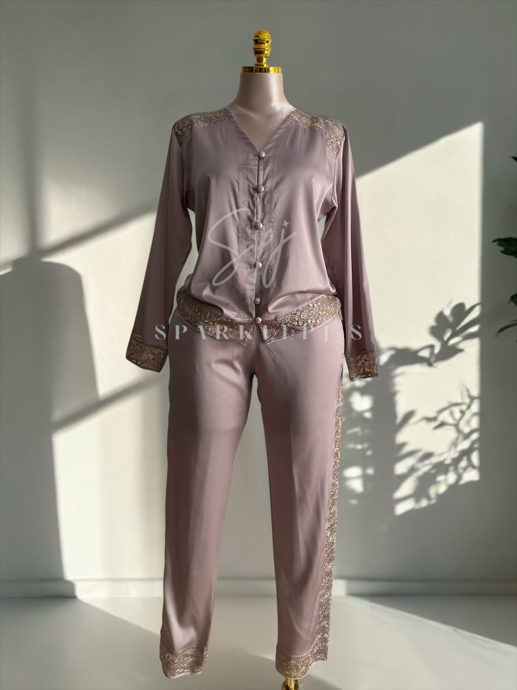 Elegant Satin Lace Pajama Set