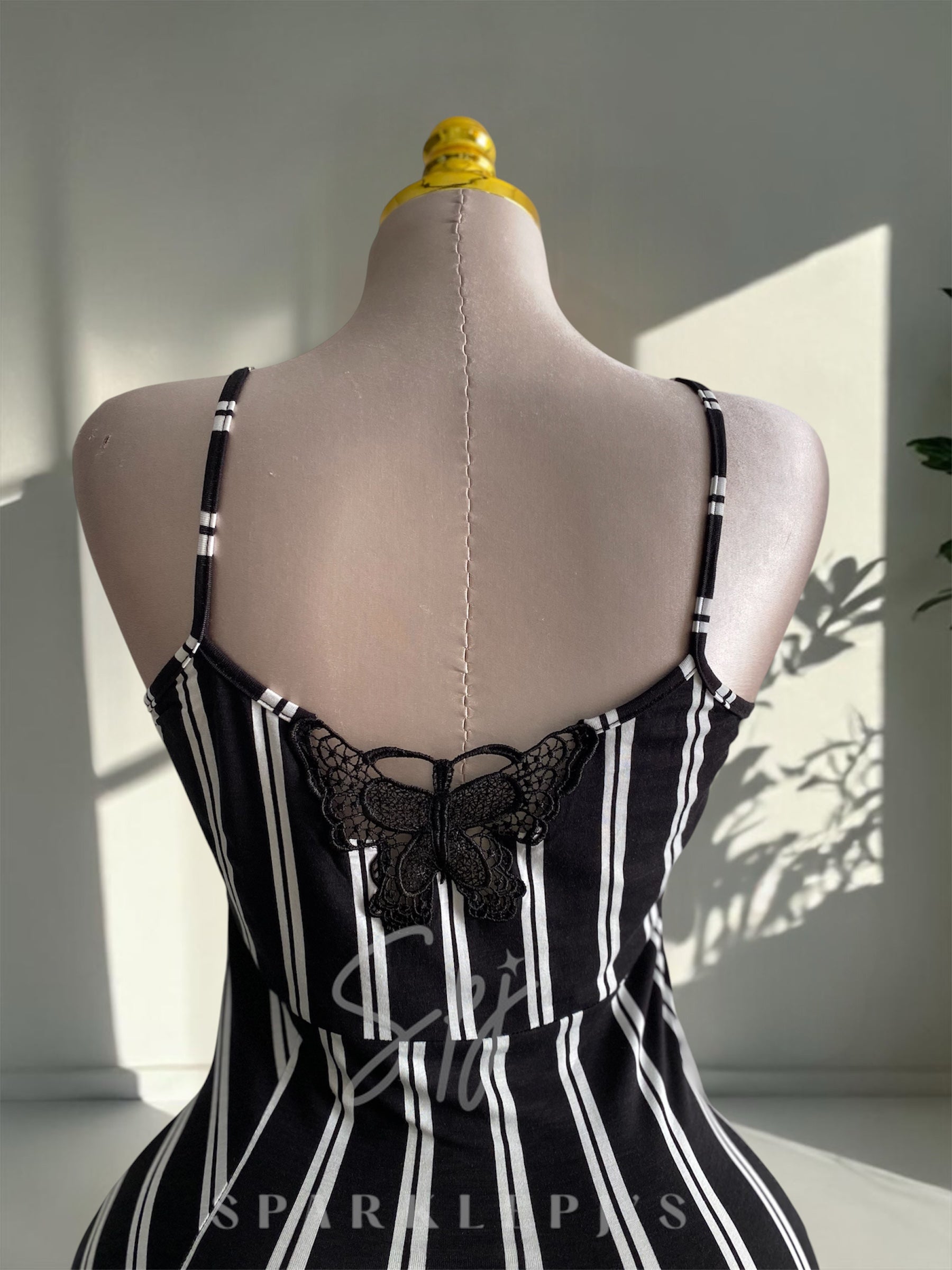 Striped Nightdress with Butterfly Lace Back