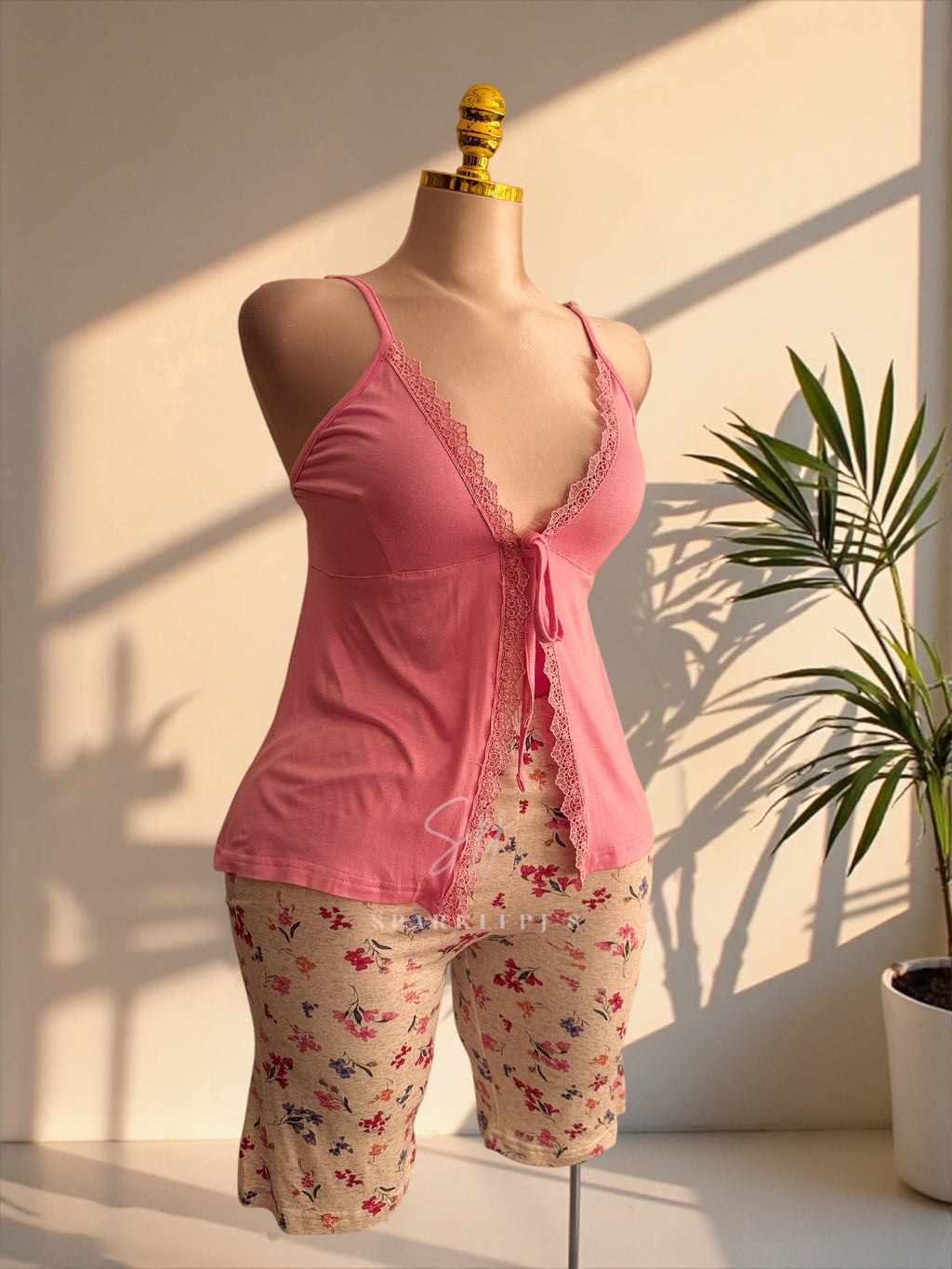 Blush Bloom Tie-Front Pajama Set