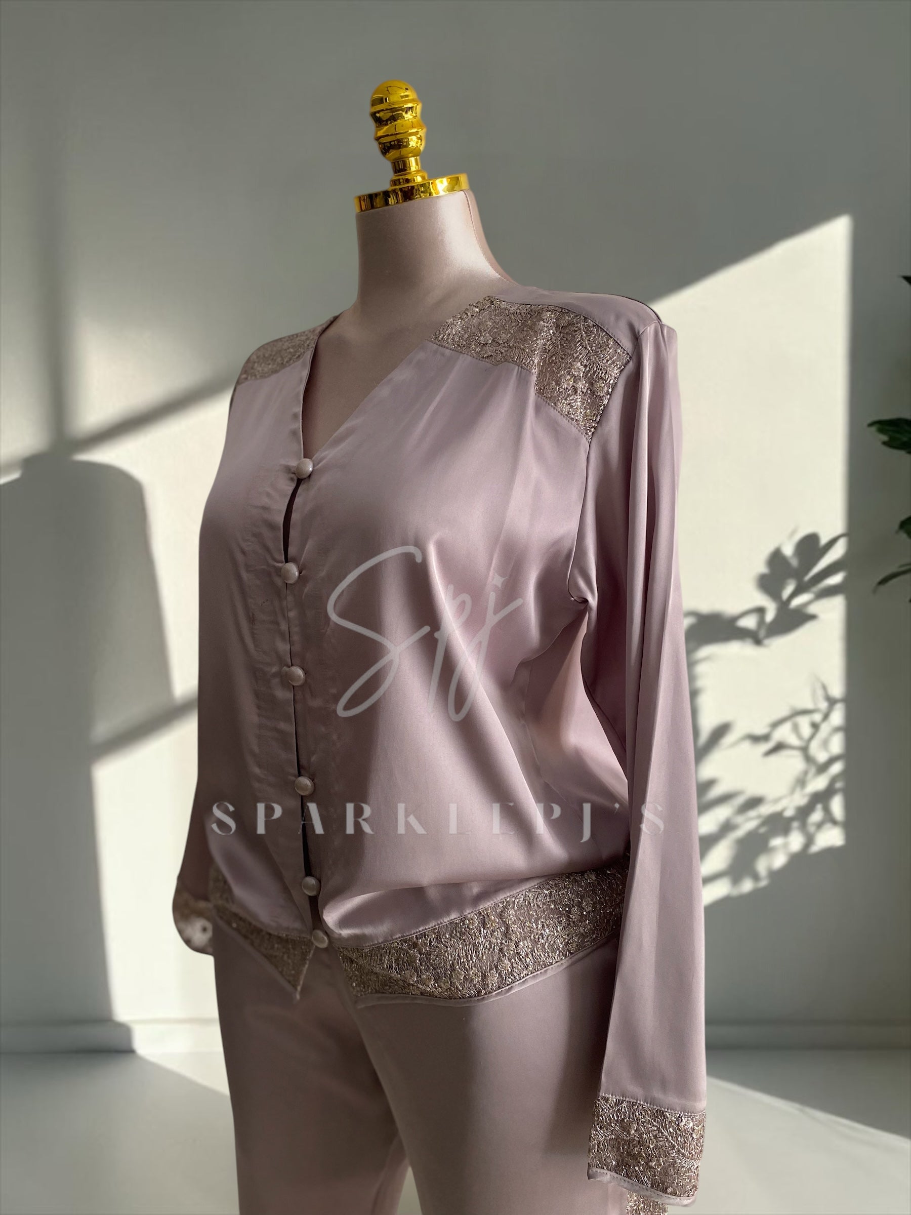 Elegant Satin Lace Pajama Set