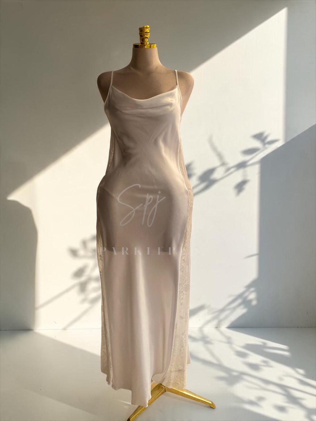 Long Satin Side Lace Nightwear