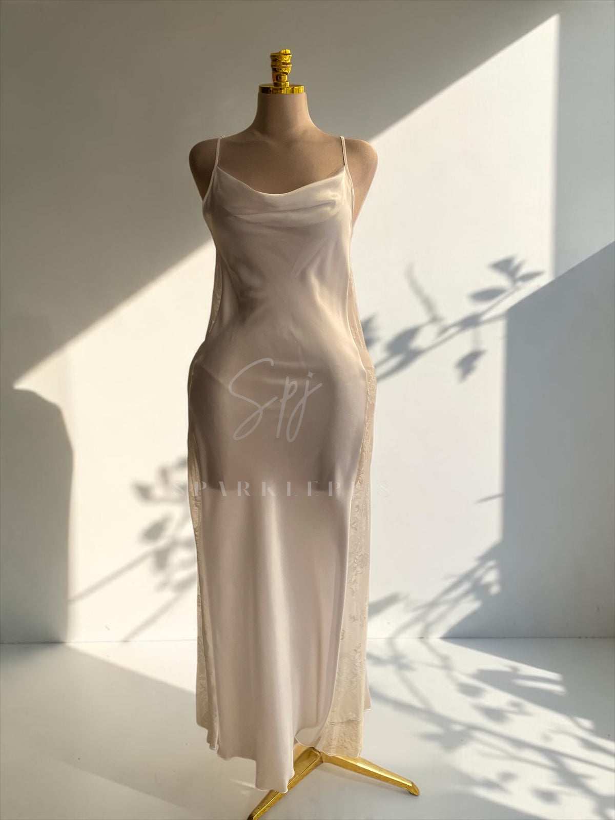 Long Satin Side Lace Nightwear