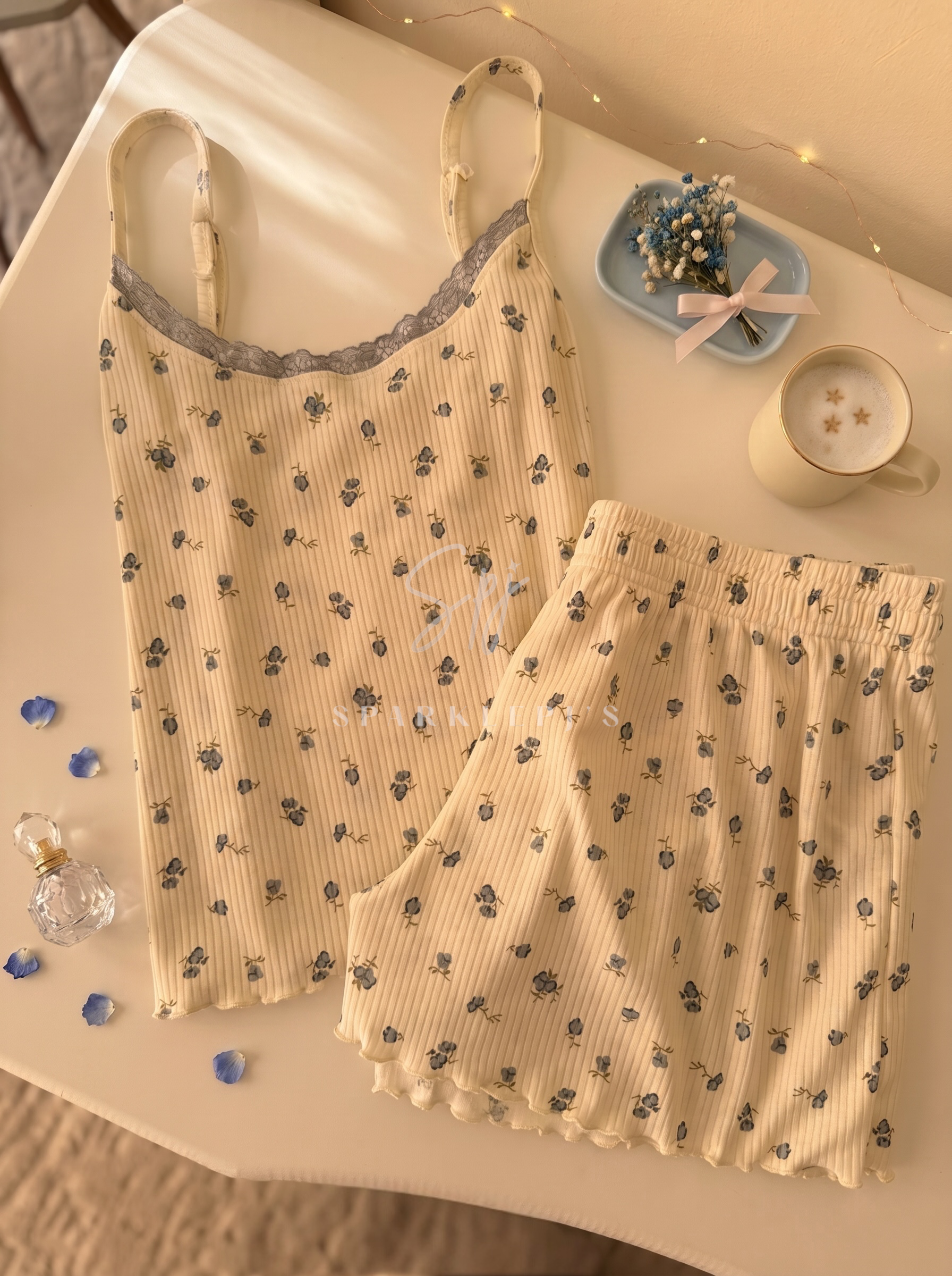 Daisy Bloom Ribbed Pajama Short