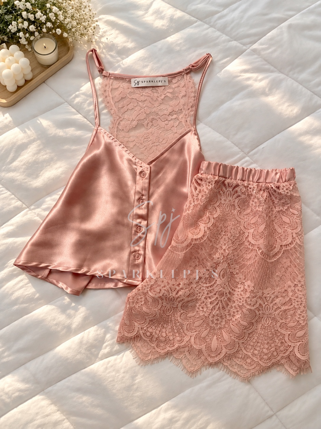 Satin Lace Short Set