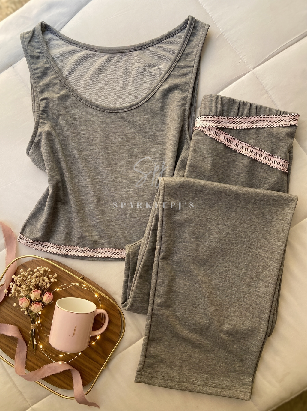 Soft Lace Crop Top Pajama Set