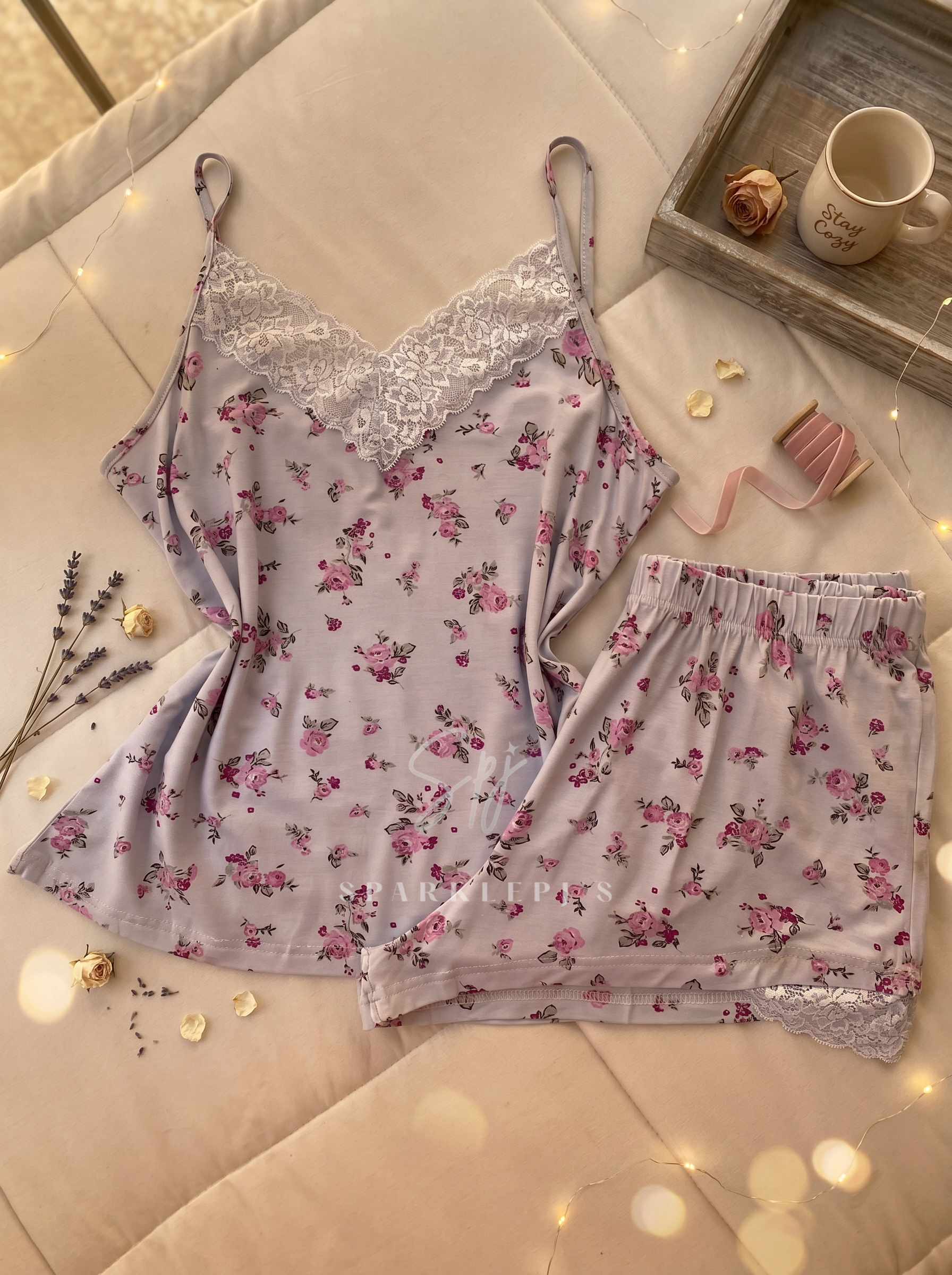 Floral Lace Cami & Shorts Pajama Set
