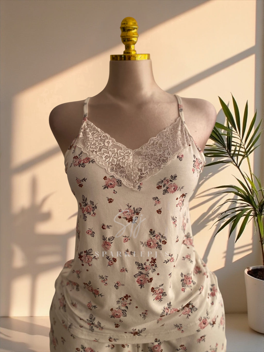 Floral Lace Cami & Shorts Pajama Set
