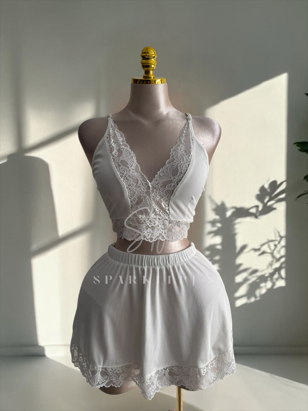 Lace Trim Skirt Pajama Set