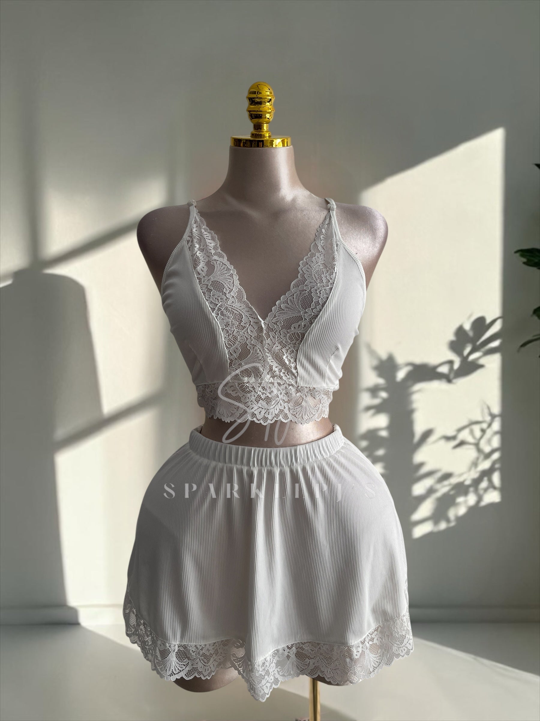 Lace Trim Skirt Pajama Set