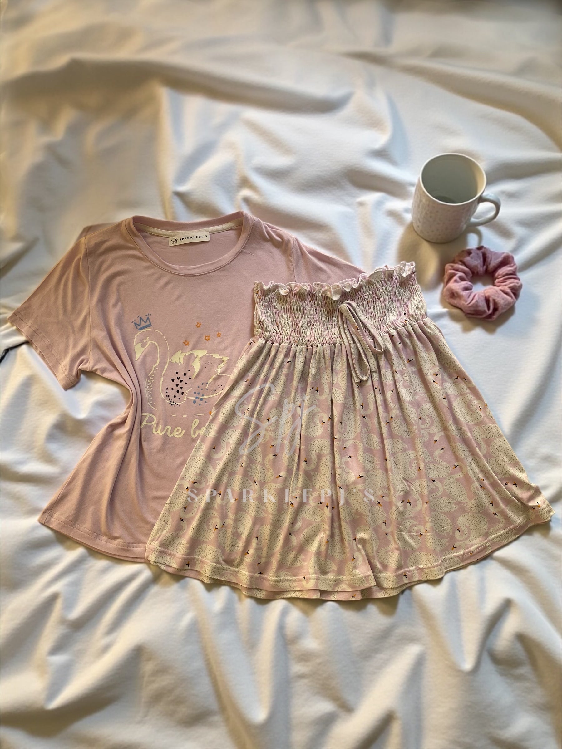 Pink Swan Skirt Set