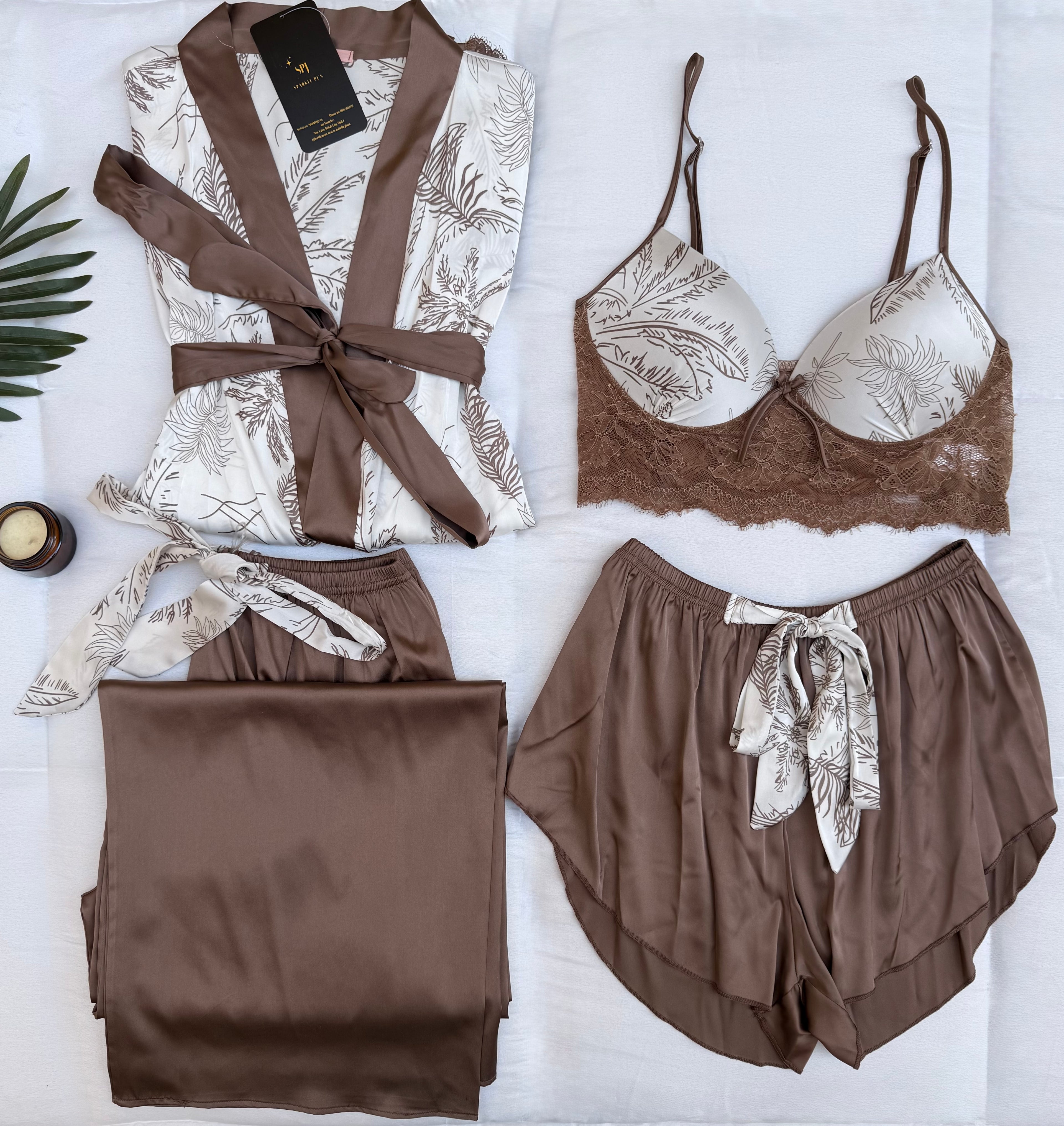 Midnight Bloom Satin Sleepwear Set