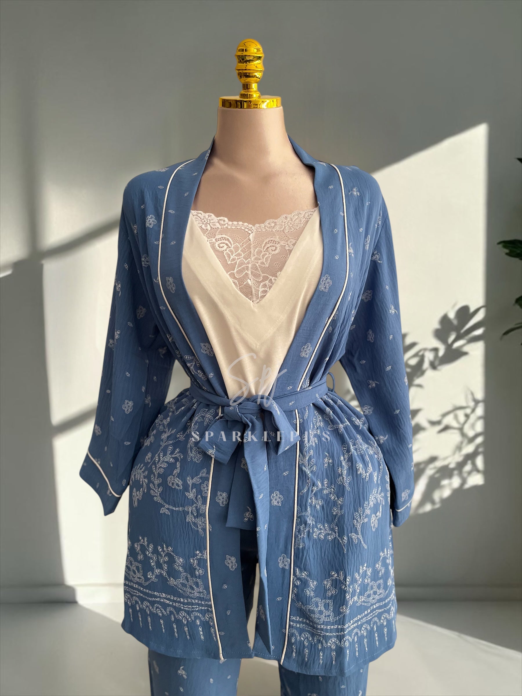Blue Blossom 3-Piece Pajama Set
