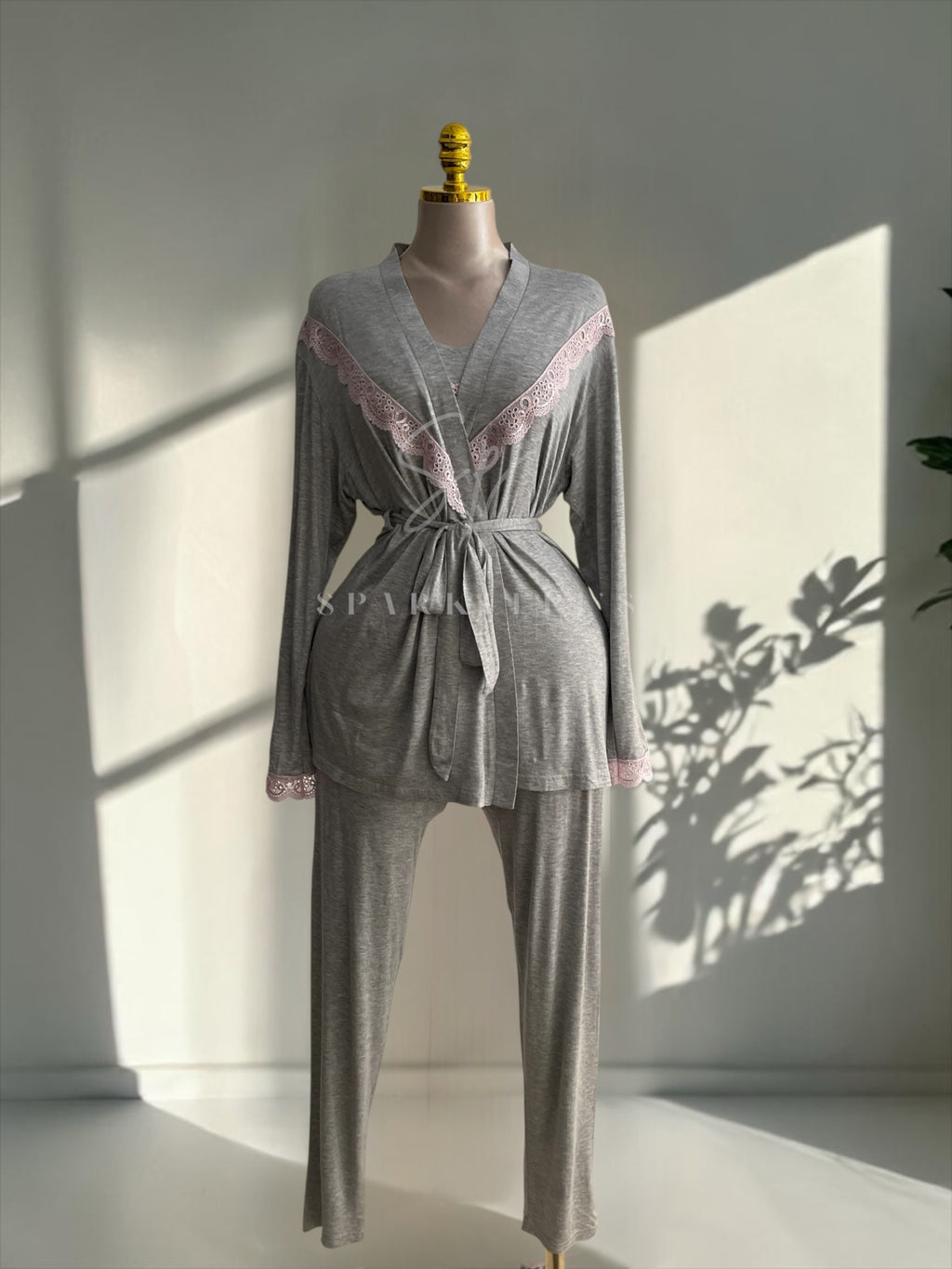 Elegant Lace 3-Piece Pajama Set