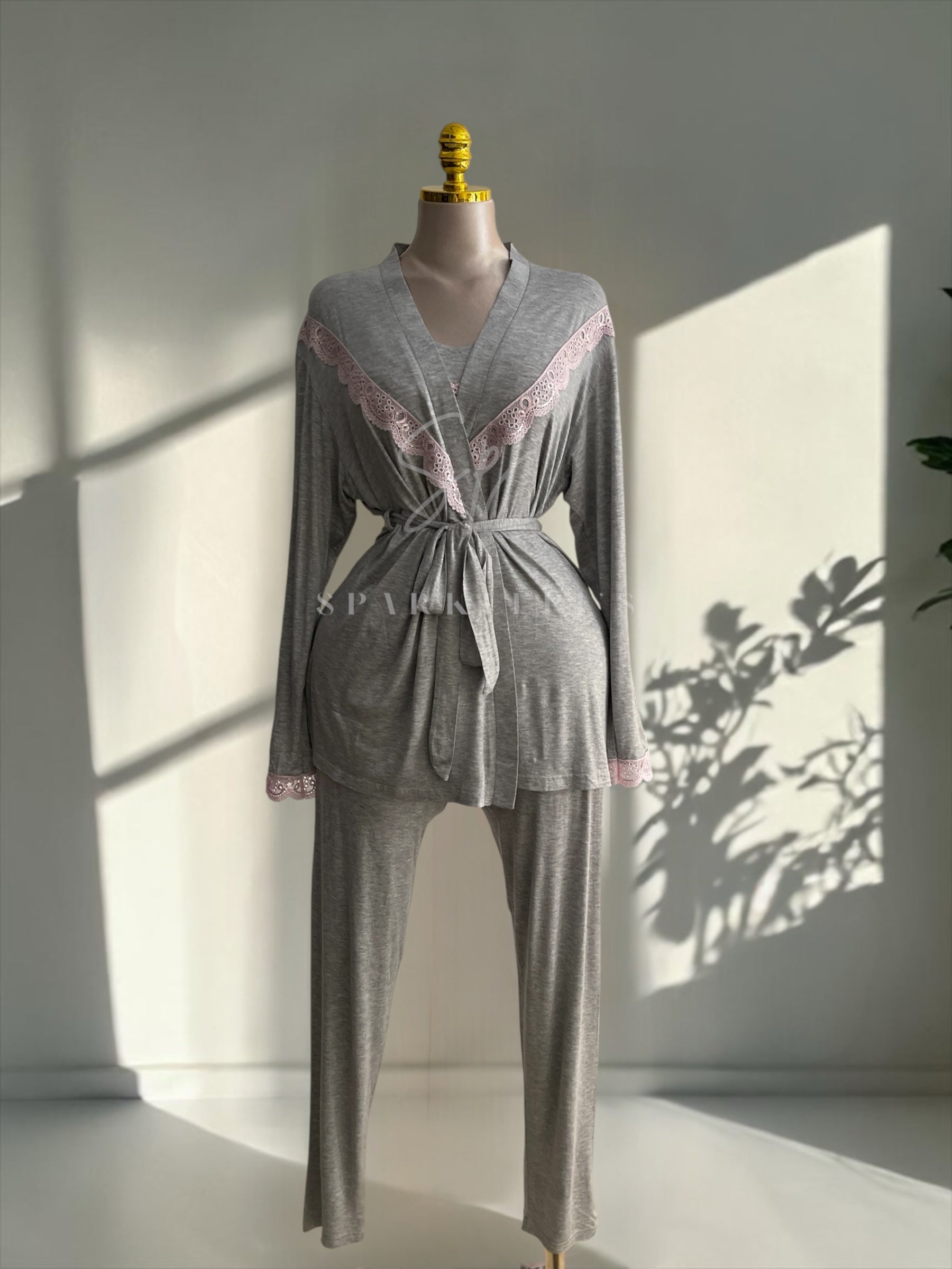 Elegant Lace 3-Piece Pajama Set