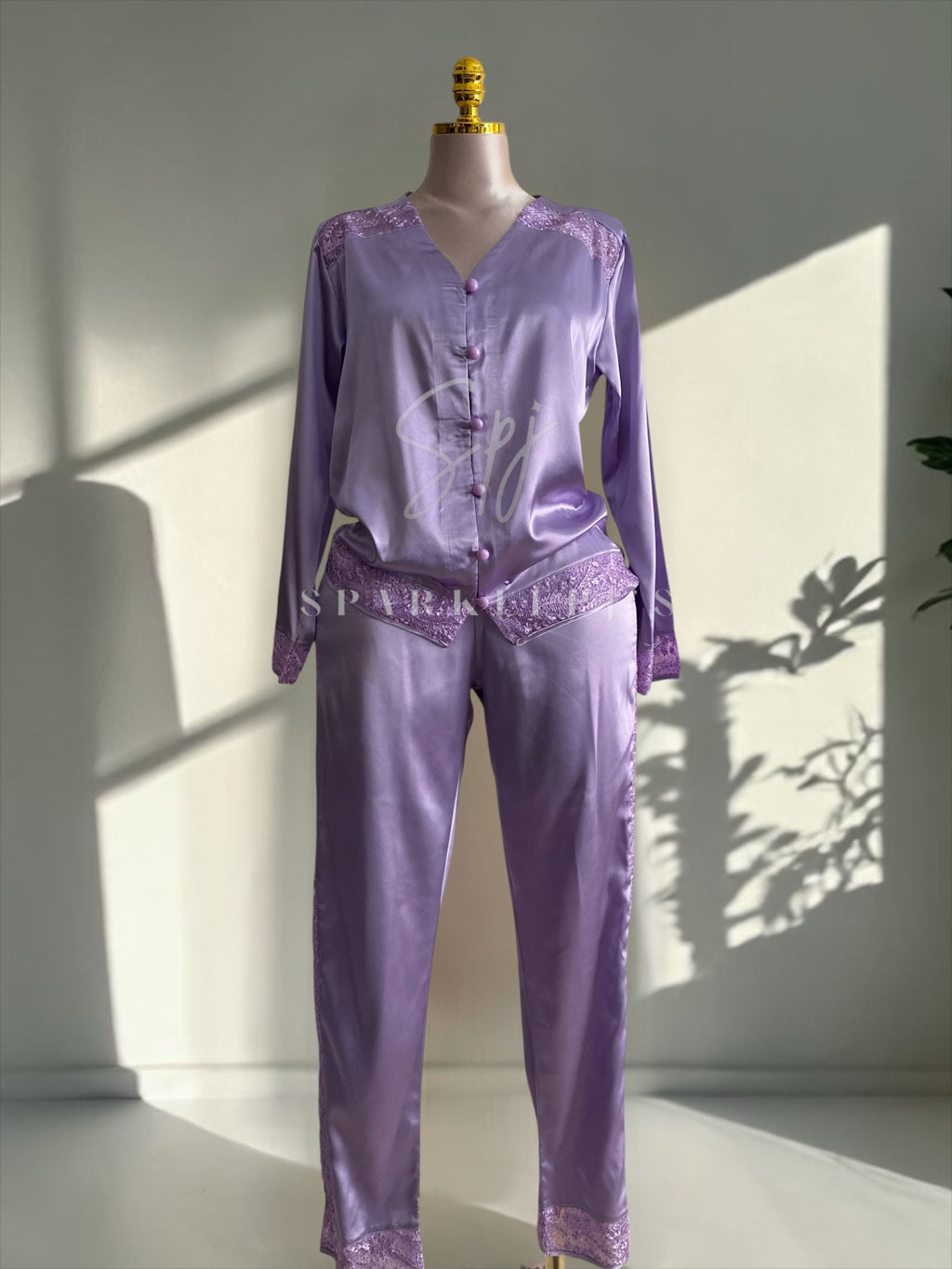 Elegant Satin Lace Pajama Set