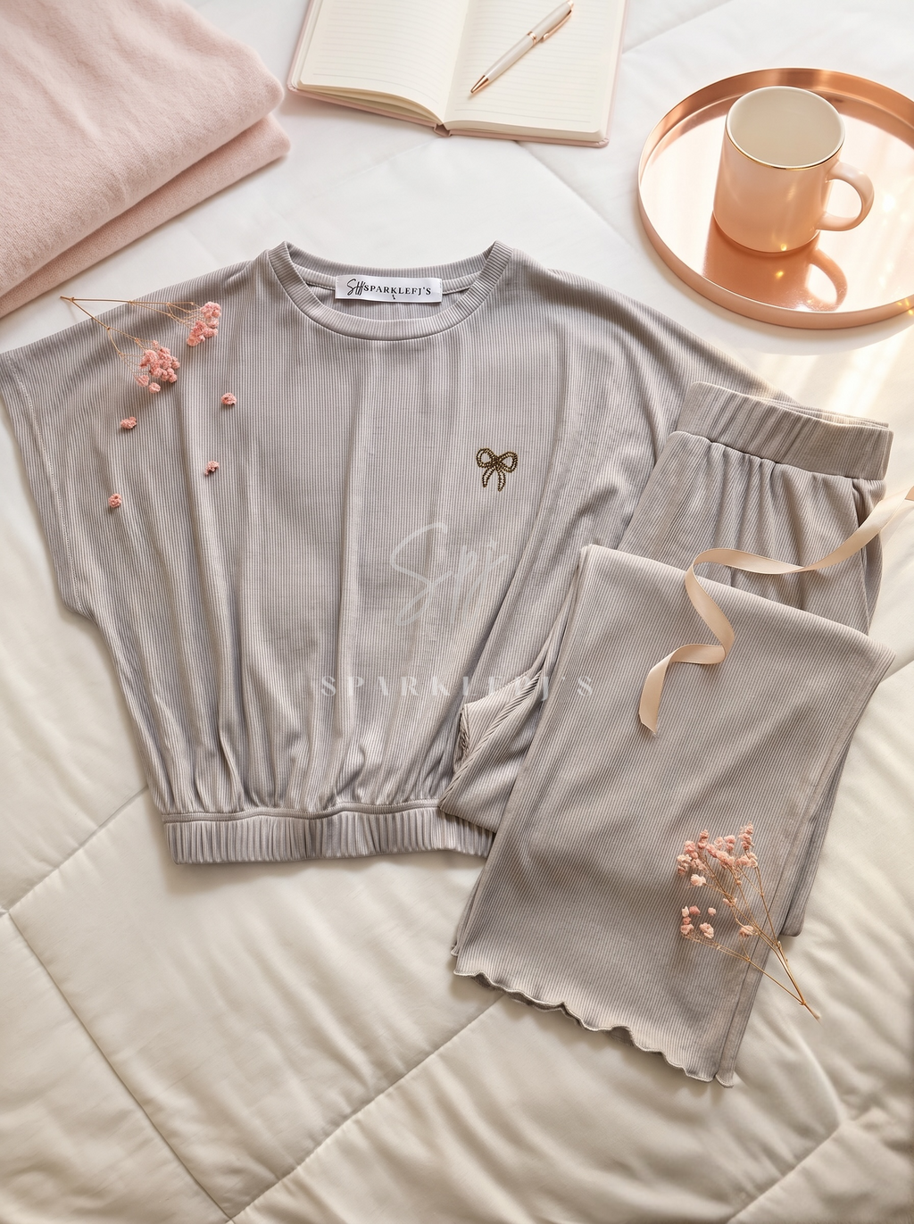 Cozy Bow Ribbed Pajama Set