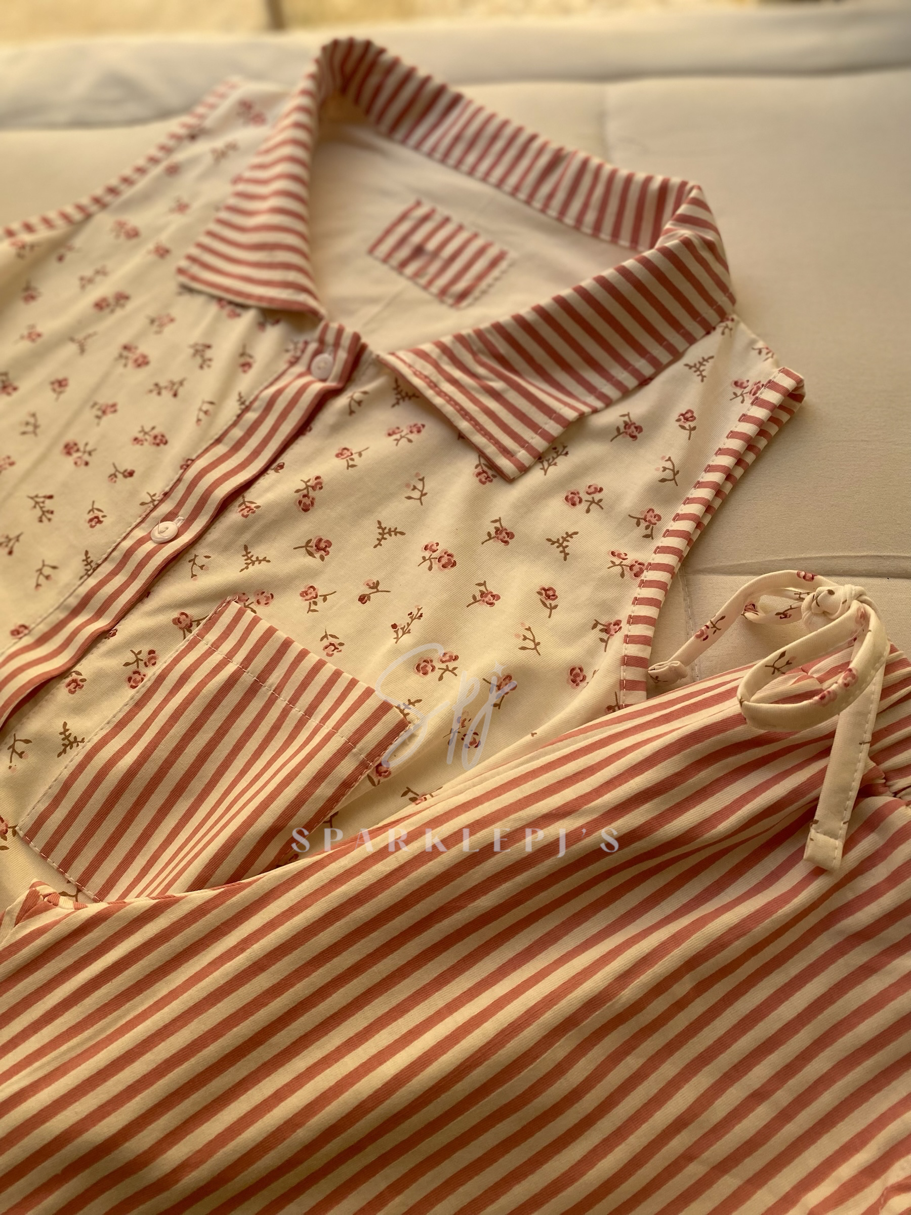 Floral Stripe Pantacourt Pajama Set