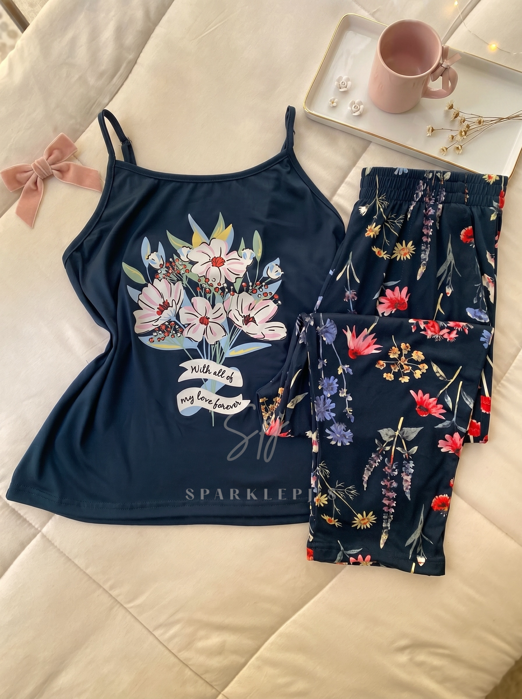Midnight Bloom Bermuda Pajama Set