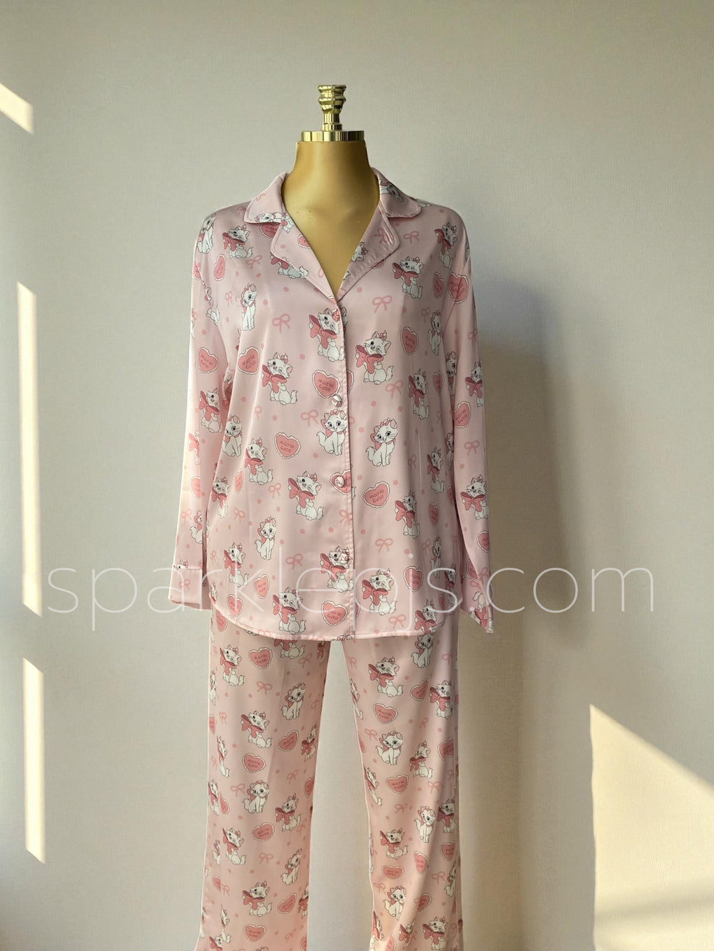 "Parisian Kitten" Pink Satin Pajamas