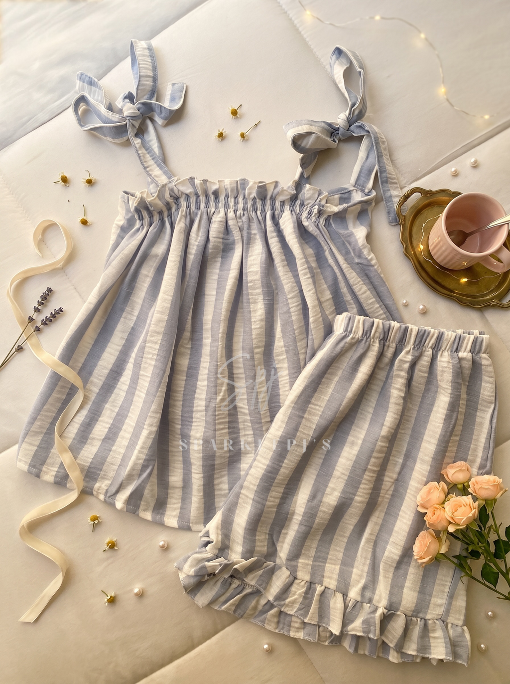 Sweet Bow Striped Pajama Set (Short)