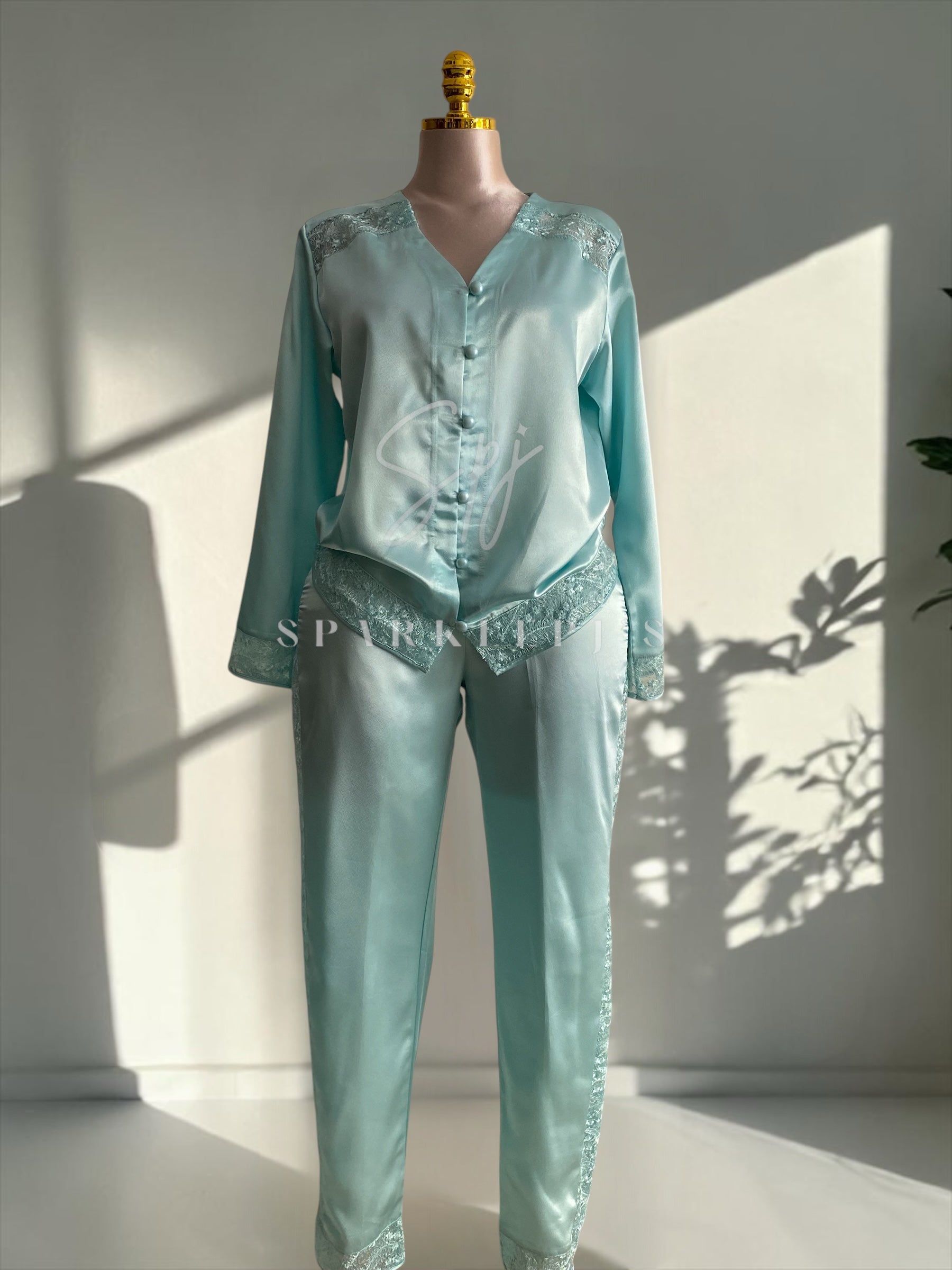 Elegant Satin Lace Pajama Set