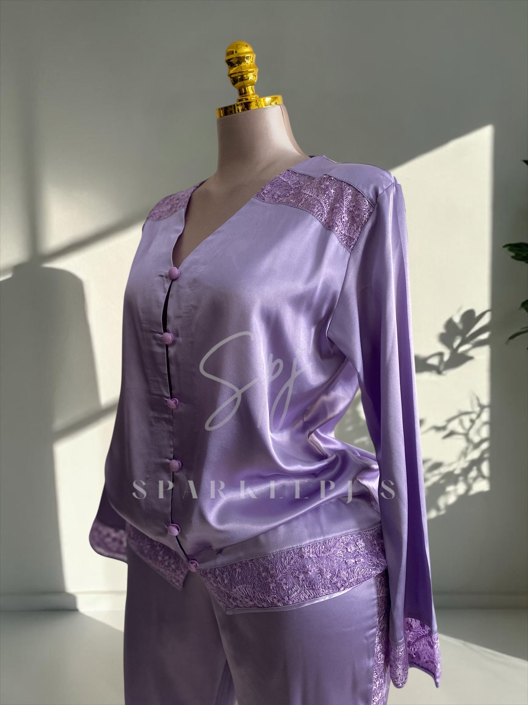 Elegant Satin Lace Pajama Set