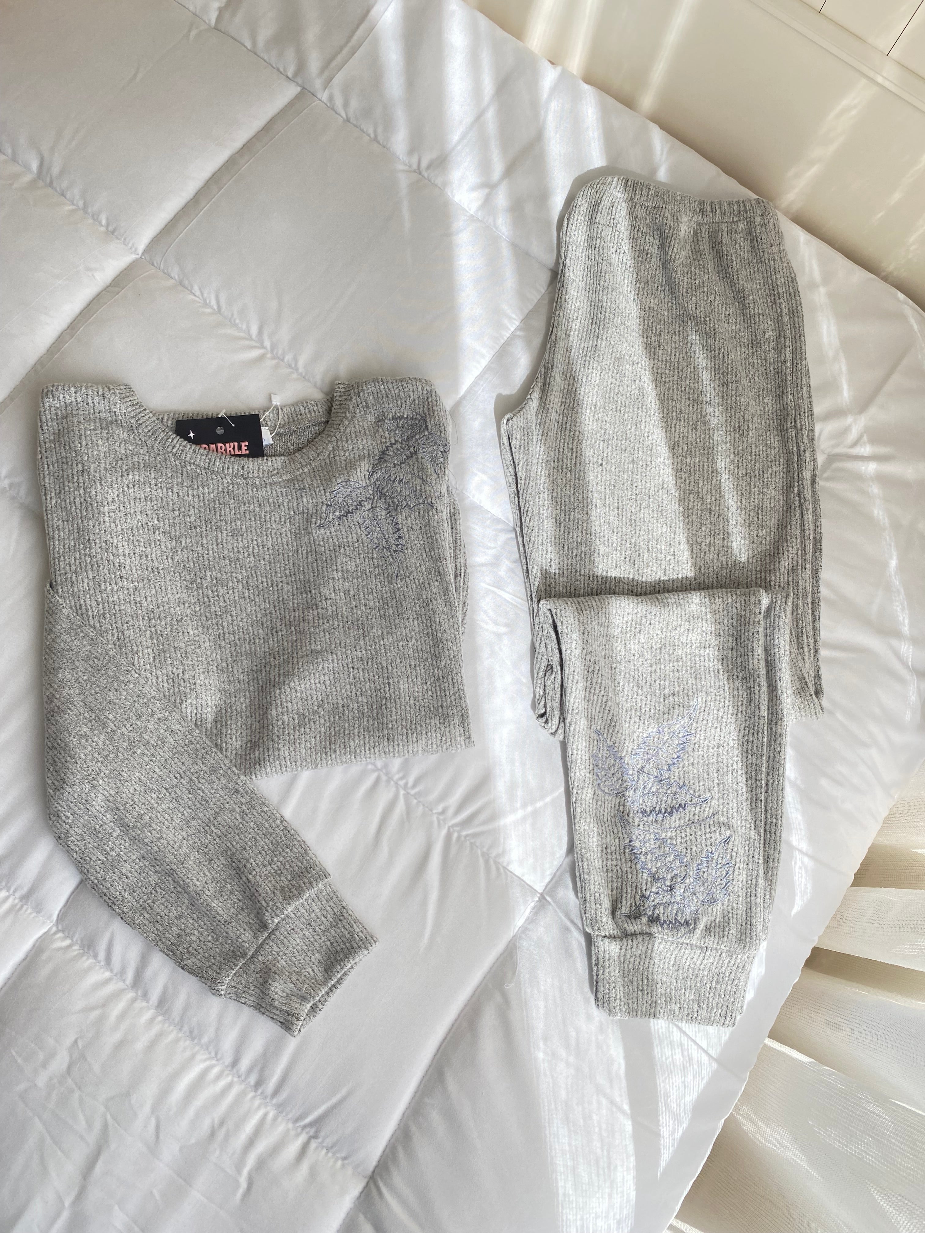 Grey cotton ripped fleece pajama