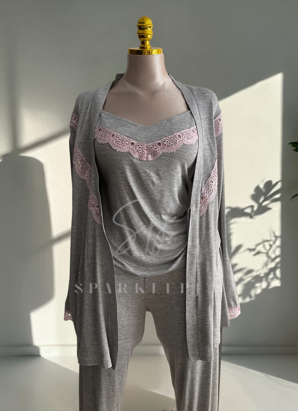 Elegant Lace 3-Piece Pajama Set