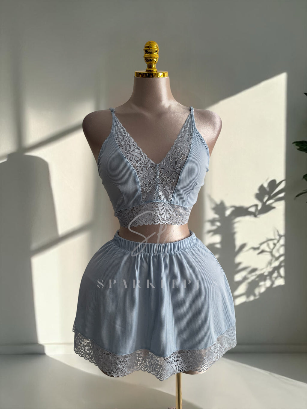 Lace Trim Skirt Pajama Set
