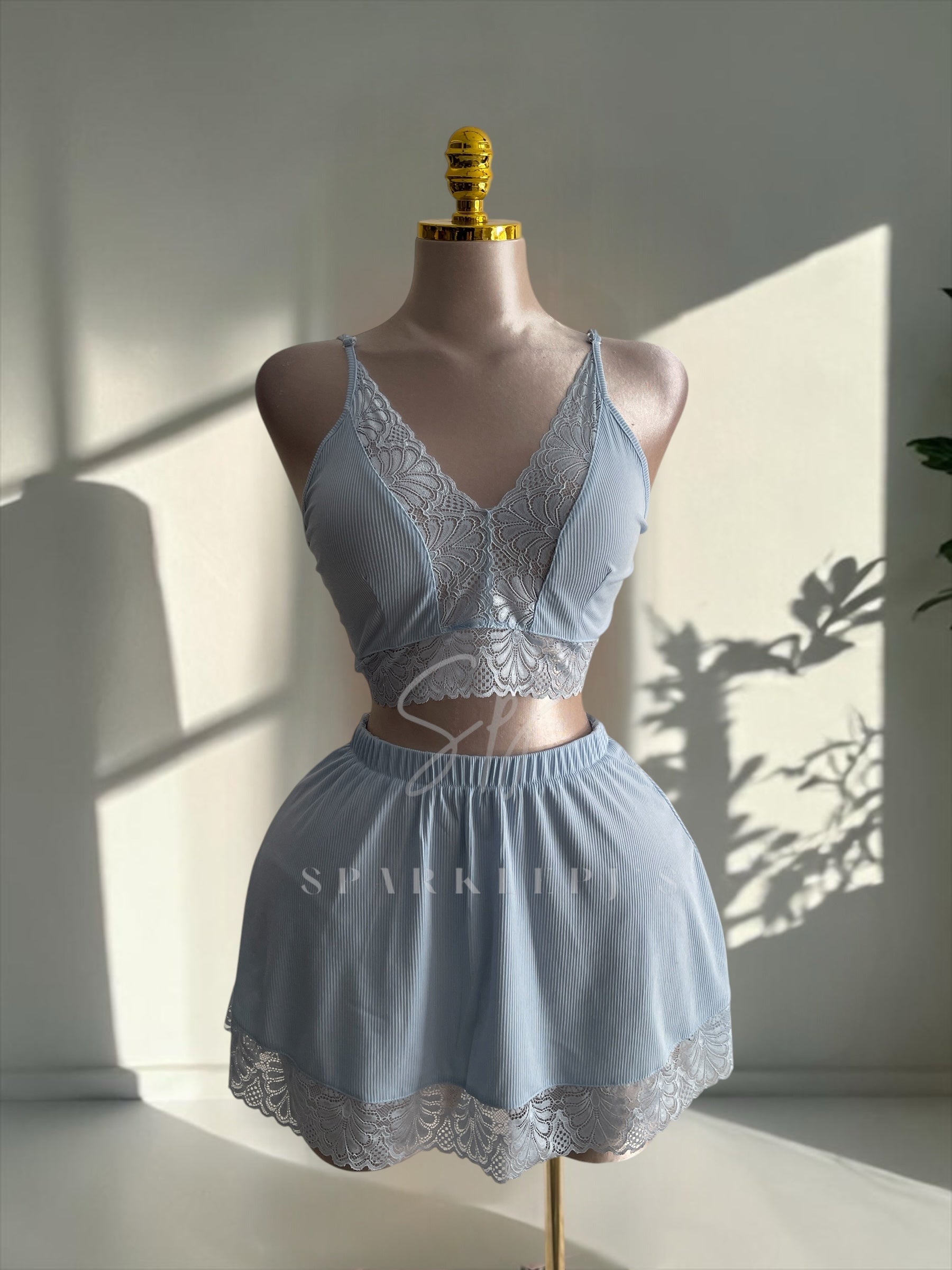 Lace Trim Skirt Pajama Set