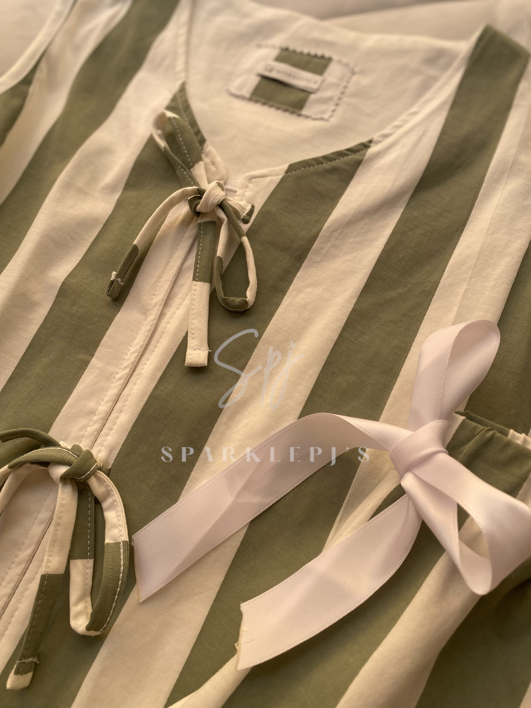 Olive Stripe Pajama Short Set