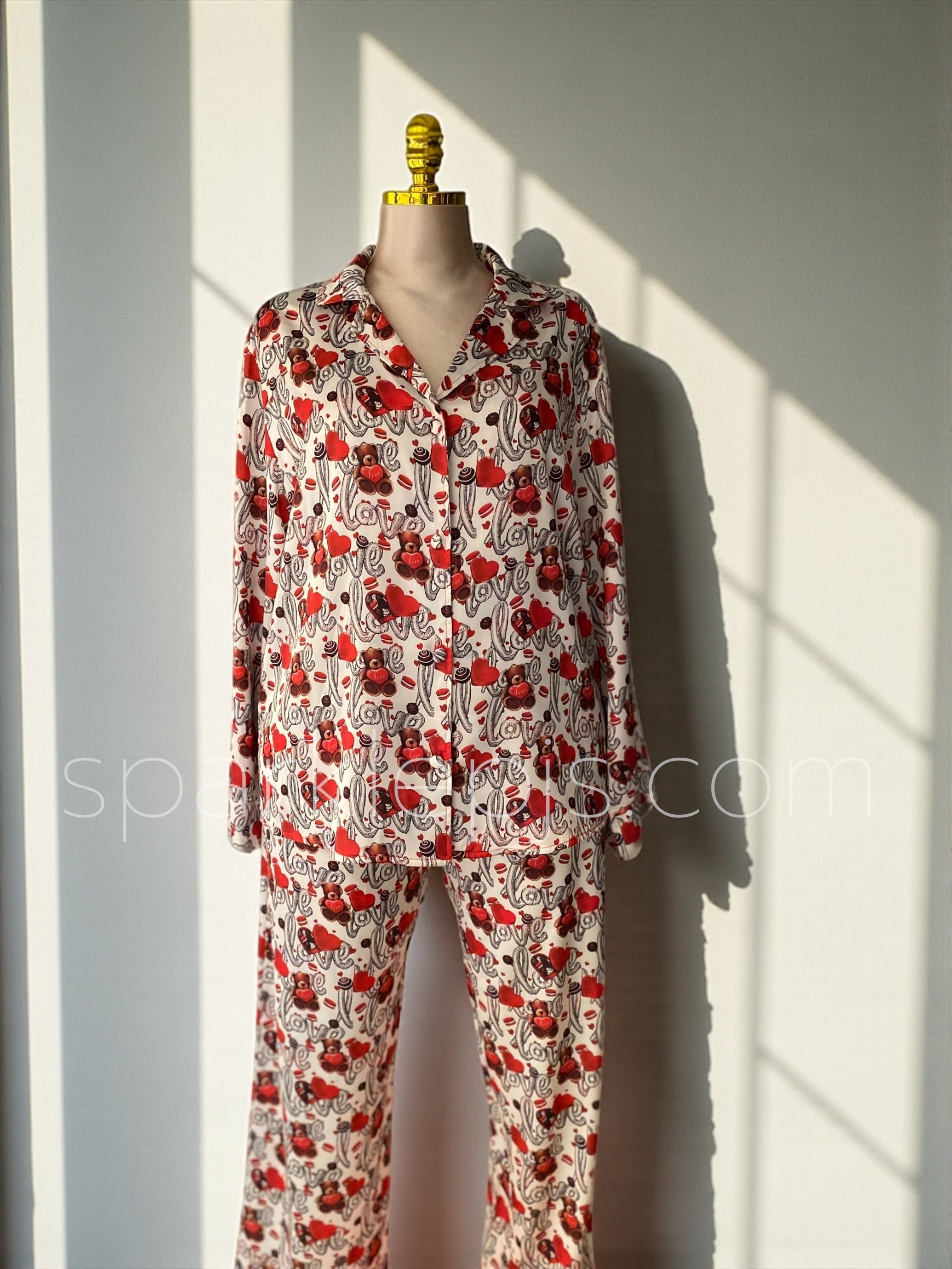 Love-Themed Button-Up Pajamas