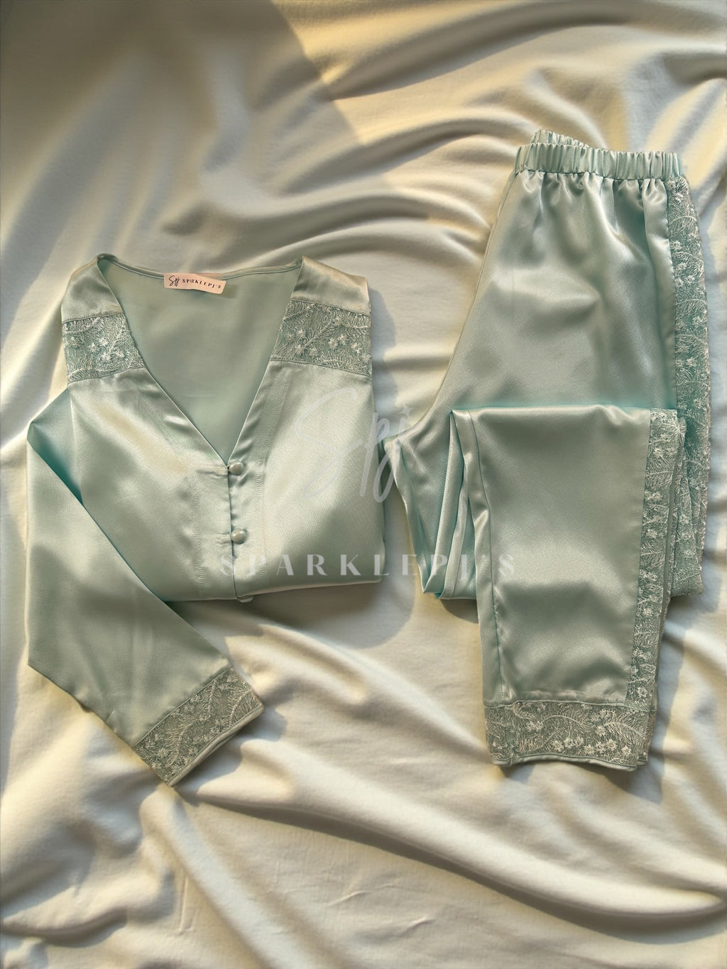 Elegant Satin Lace Pajama Set