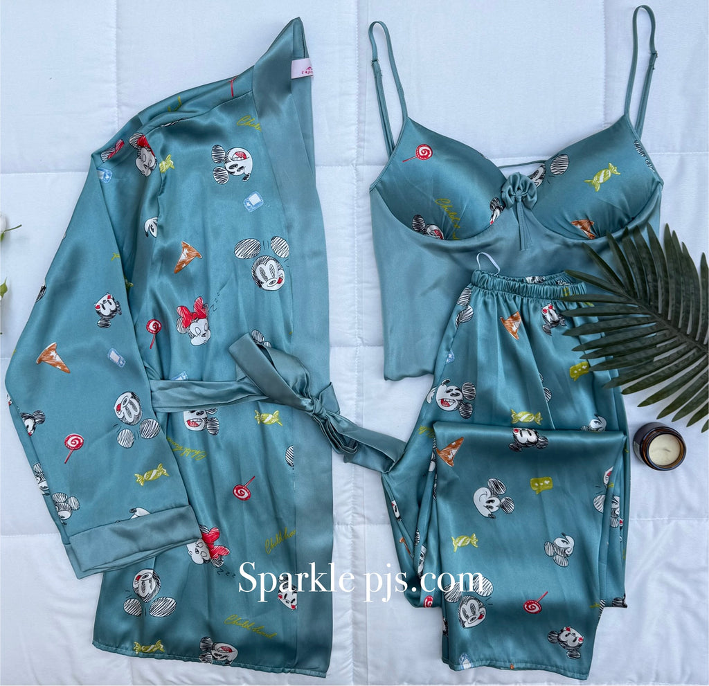 Midnight Cartoon Satin Lounge Set