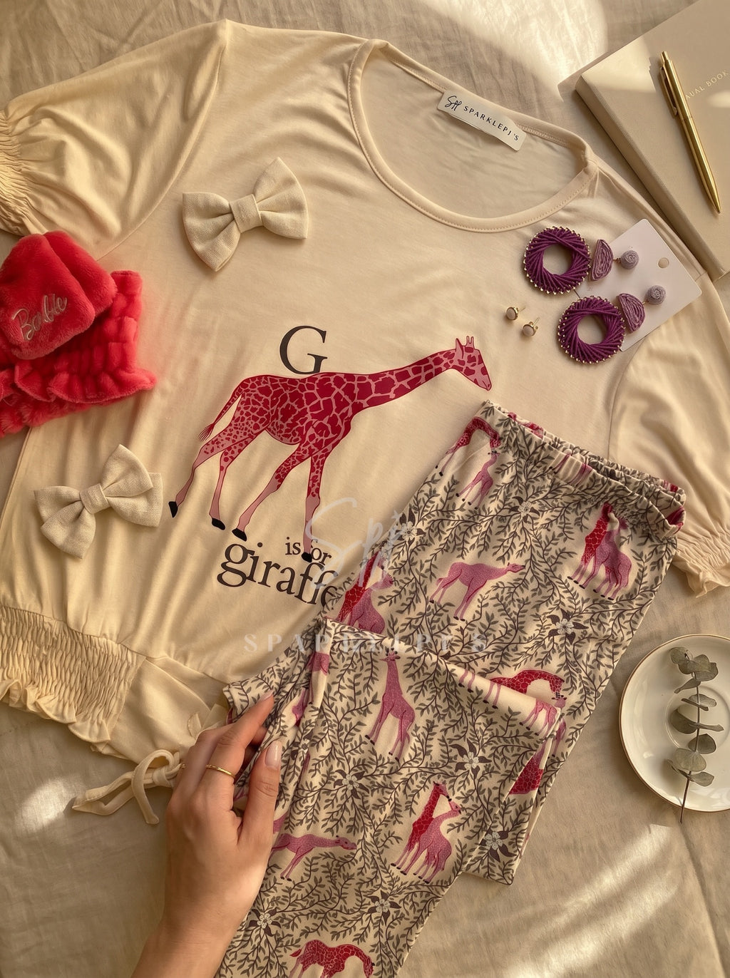 Pink Giraffe Pajama Set