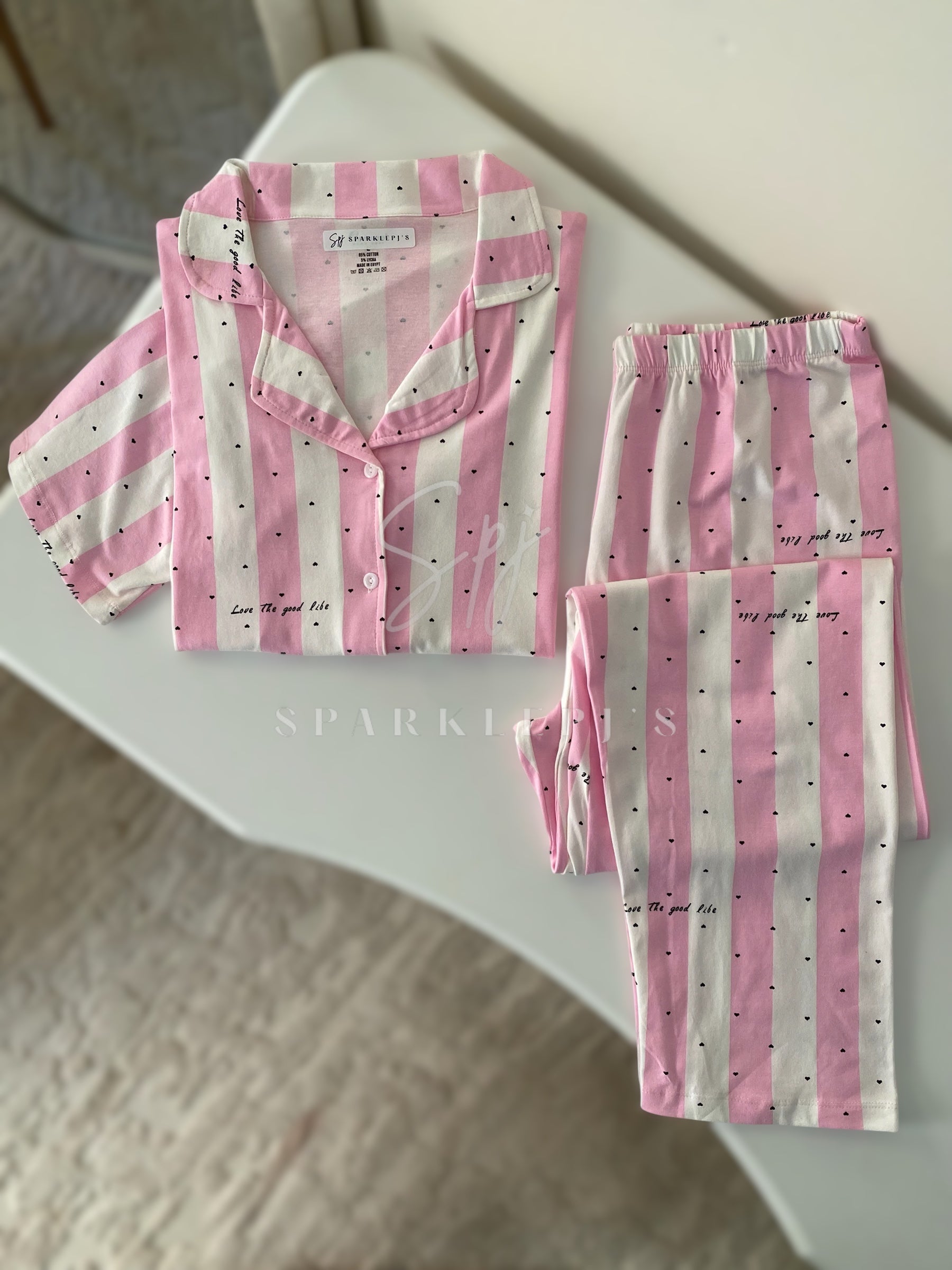 Pink Stripes Short Sleeve Set
