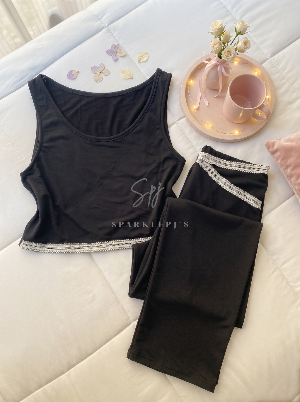 Soft Lace Crop Top Pajama Set