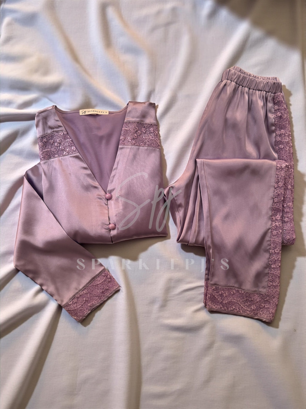 Elegant Satin Lace Pajama Set