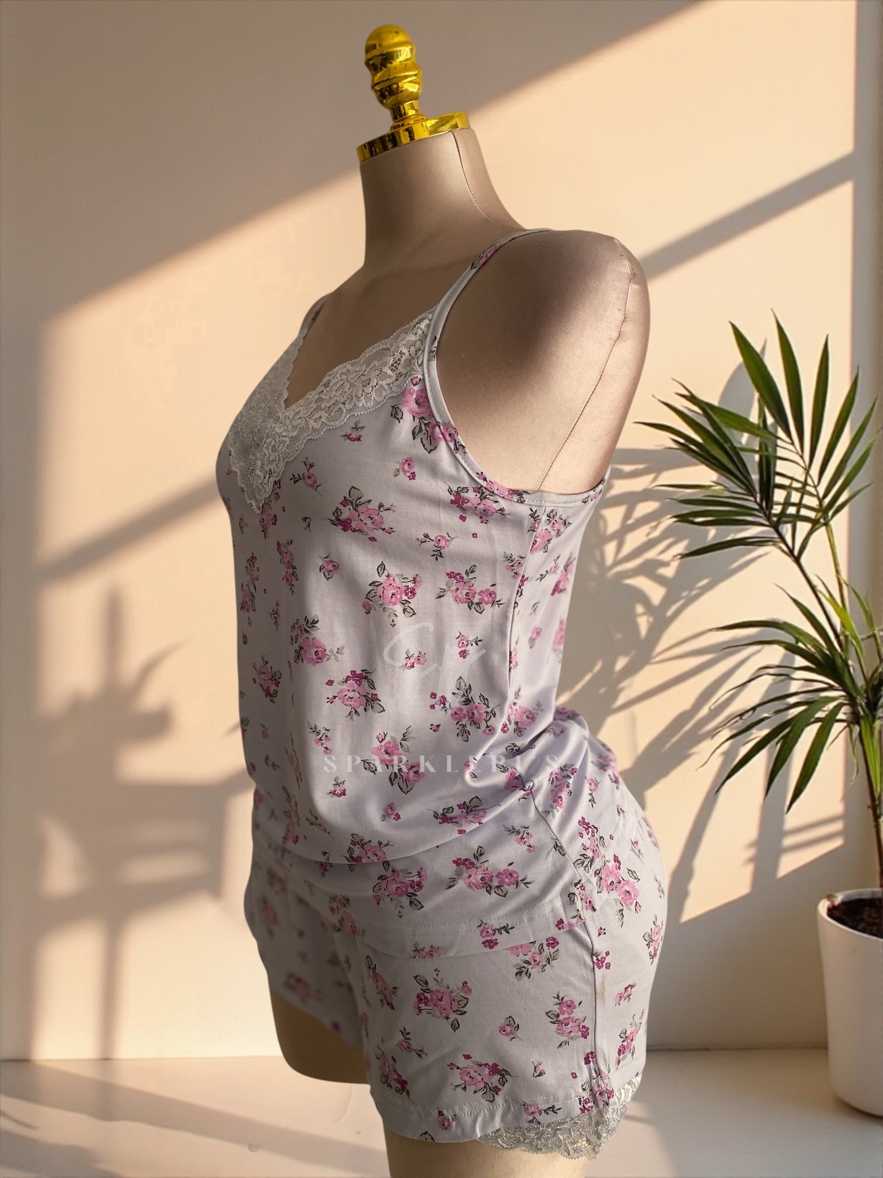 Floral Lace Cami & Shorts Pajama Set