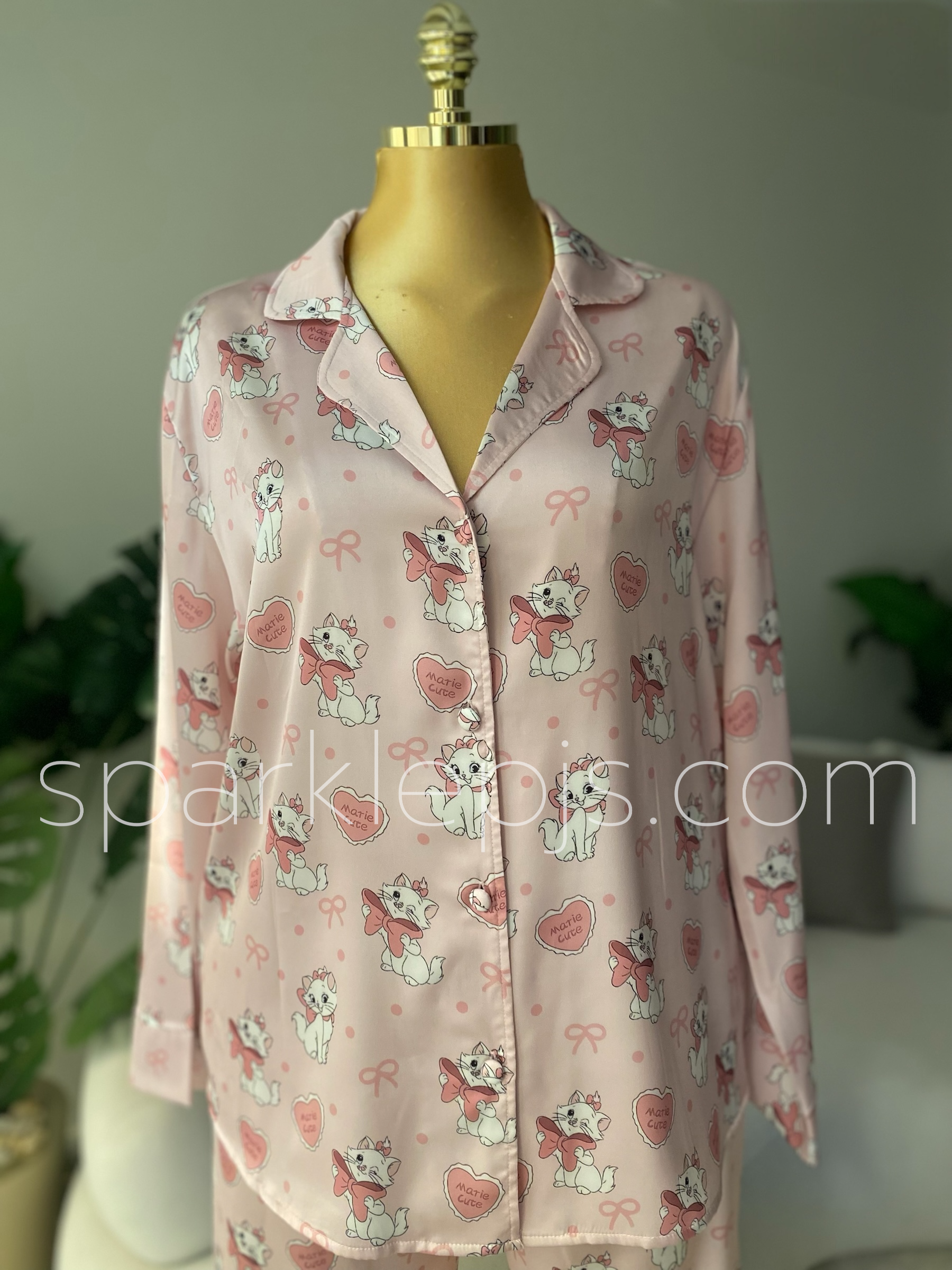 "Parisian Kitten" Pink Satin Pajamas