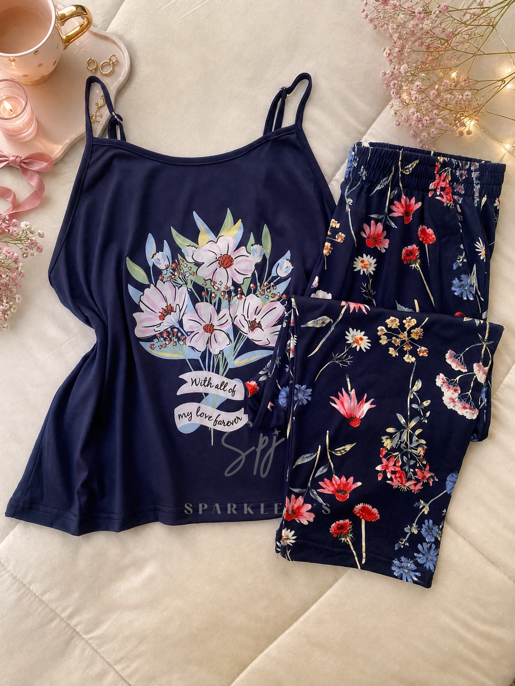Midnight Bloom Bermuda Pajama Set