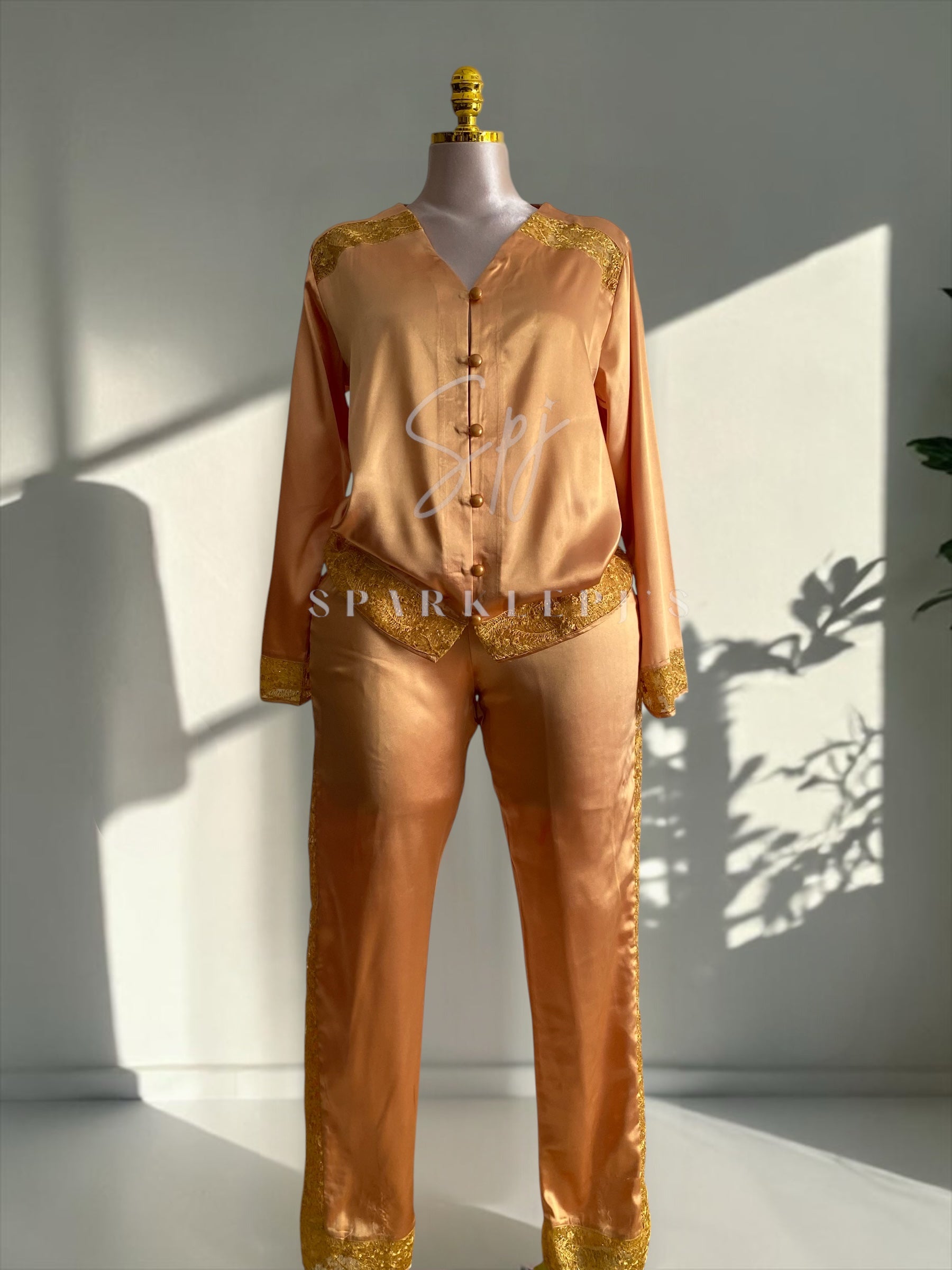 Elegant Satin Lace Pajama Set
